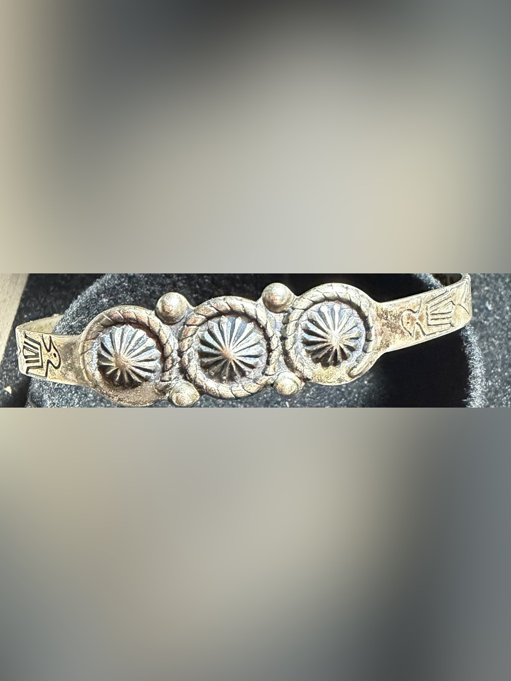 Vintage Sanford Sancrest Signed Southwestern Stamped Concho Thunderbird Cuff